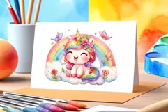Watercolor illustration hand drawn clip art cute pink unicorn. Bright and colorful colors perfect for greeting card, birthday, baby shower, print, mug design and more. Pastel сolorful clipart, high resolution. Well for printing and sublimation 