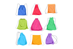 Colorful drawstring sports bags set illustration Product Image 1