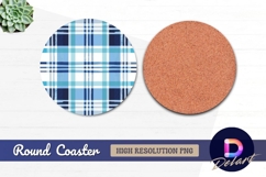 Blue plaid Round Coaster PNG Product Image 1