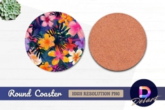 Vivid tropical flowers pattern Round Coaster PNG Product Image 1