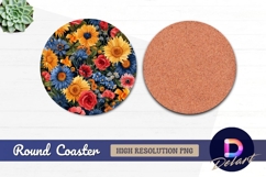 Colorful floral arrangement Round Coaster PNG Product Image 1