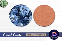 Blue floral watercolor pattern Round Coaster PNG Product Image 1