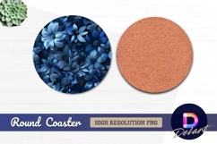 Floral pattern blue round coaster png Product Image 1