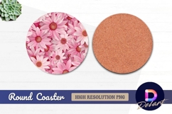 Pink daisies floral pattern Round Coaster PNG Product Image 1