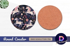 Floral unicorn Round Coaster PNG Product Image 1
