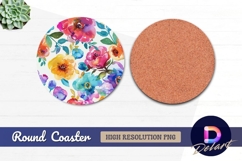 Colorful watercolor floral Round Coaster PNG Product Image 1