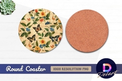 Floral butterfly Round Coaster PNG Product Image 1