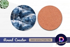 Winter landscape watercolor Round Coaster PNG Product Image 1