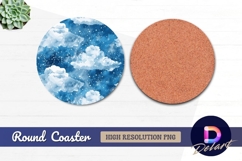 Watercolor blue sky clouds Round Coaster PNG Product Image 1
