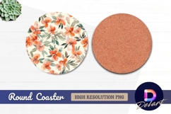 Watercolor floral pattern Round Coaster PNG Product Image 1