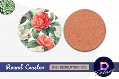 Floral with coral roses Round Coaster PNG Product Image 1