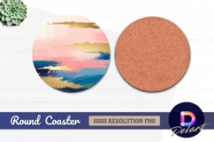 Abstract pink blue and gold brushstrokes Round Coaster PNG Product Image 1