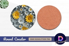 Floral round coaster design yellow white Round Coaster PNG Product Image 1