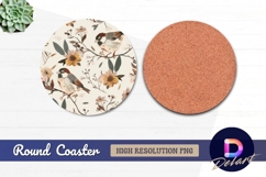 Floral sparrows on branches Round Coaster PNG Product Image 1