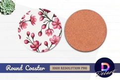 Pink cherry blossom floral seamless Round Coaster PNG Product Image 1