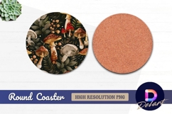 Mushroom and foliage dark Round Coaster PNG Product Image 1