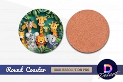 Cartoon african animals jungle scene Round Coaster PNG Product Image 1