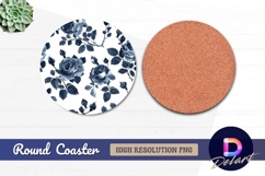 Blue roses floral Round Coaster PNG Product Image 1