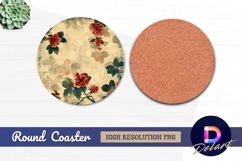 Red floral grunge Round Coaster PNG Product Image 1