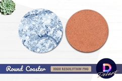 Blue toile easter bunny Round Coaster PNG Product Image 1