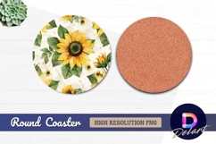 Watercolor sunflower floral pattern Round Coaster PNG Product Image 1