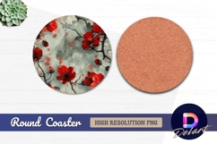 Red flowers floral Round Coaster PNG Product Image 1