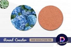 Blue hydrangea floral pattern Round Coaster PNG Product Image 1