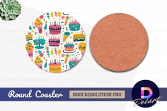 Colorful birthday cakes and sweets pattern Round Coaster PNG Product Image 1
