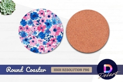 Pink and blue floral Round Coaster PNG Product Image 1