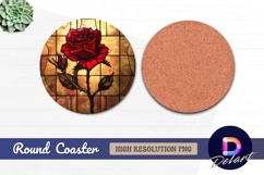 Stained glass red rose Round Coaster PNG Product Image 1