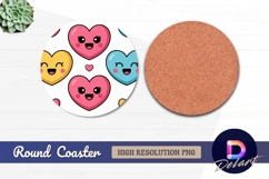 Cute colorful hearts smiling cartoon Round Coaster PNG Product Image 1