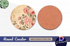 Vintage pink roses floral Round Coaster PNG Product Image 1
