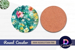 Floral watercolor circle Round Coaster PNG Product Image 1