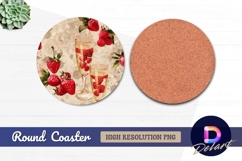 Strawberry champagne Round Coaster PNG Product Image 1