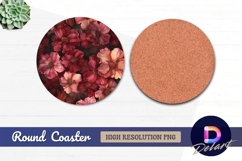 Burgundy floral circle Round Coaster PNG Product Image 1