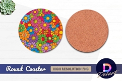 Colorful retro flower pattern Round Coaster PNG Product Image 1
