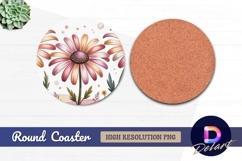 Floral watercolor illustration of daisy Round Coaster PNG Product Image 1