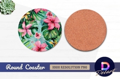 Tropical hibiscus flowers Round Coaster PNG Product Image 1
