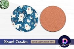 Whimsical yeti and snowflake winter Round Coaster PNG Product Image 1