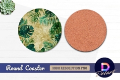 Tropical leaves grunge Round Coaster PNG Product Image 1