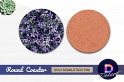 Purple flower and green leaf Round Coaster PNG Product Image 1