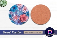 Pink and blue paper flowers Round Coaster PNG Product Image 1