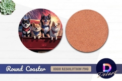 Patriotic dogs celebrate fireworks in Round Coaster PNG Product Image 1