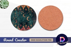 Celestial crescent moons and floral Round Coaster PNG Product Image 1