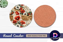 Poppies daisies baskets Round Coaster PNG Product Image 1