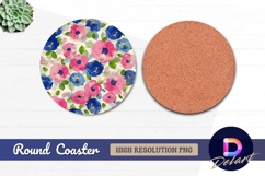 Pink and blue floral Round Coaster PNG Product Image 1