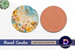 Seashells flowers and starfish Round Coaster PNG Product Image 1