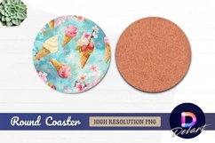 Ice cream cones with cherry blossom Round Coaster PNG Product Image 1