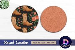 Cowboy boots and flowers seamless Round Coaster PNG Product Image 1