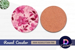 Pink floral pattern Round Coaster PNG Product Image 1